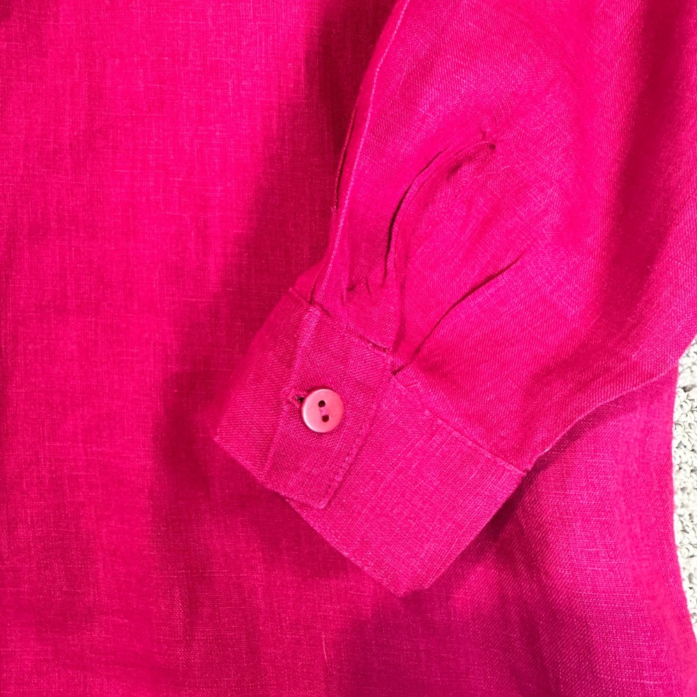 EILEEN FISHER Petite Magenta Pink 100% Irish Linen Button Front Shirt - Picture 2 of 6